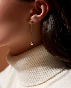 Music Bar Drop Earrings - 22 Carat Gold Gilded
