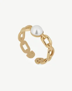 Pearl Link Ring - 22 Carat Gold Gilded